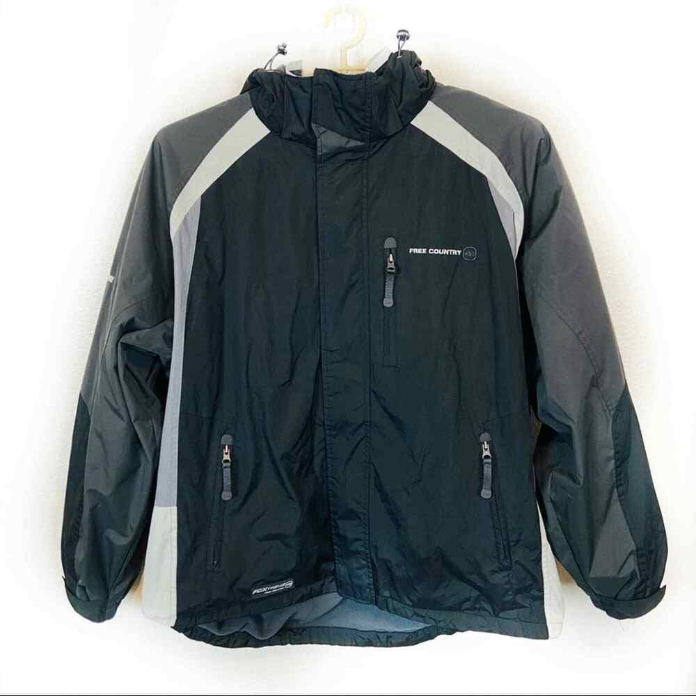 Ski Coat Vintage Free Country Men's Black Grey Long Sleeves Zip Up Size XL